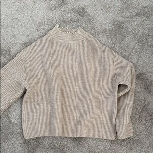 H&M Women's Cream Turtleneck Sweater with Pearl Neckline